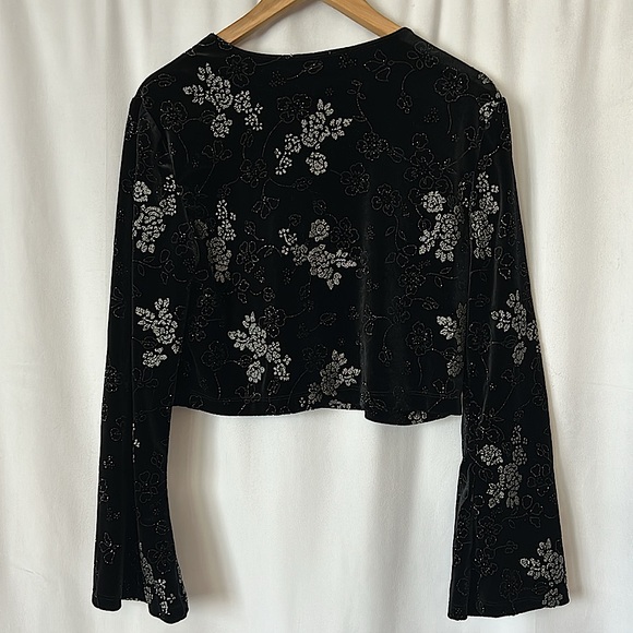 CDC Elegant Black Velvet Glittery Floral Long Sleeve Bolero Jacket Coat *Sz 12* - Picture 2 of 6